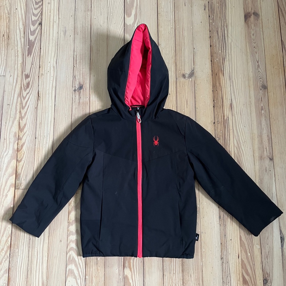 Spyder Softshell Jacket Kids XS 5/6 Black Pink Hooded Full Zip Activewear